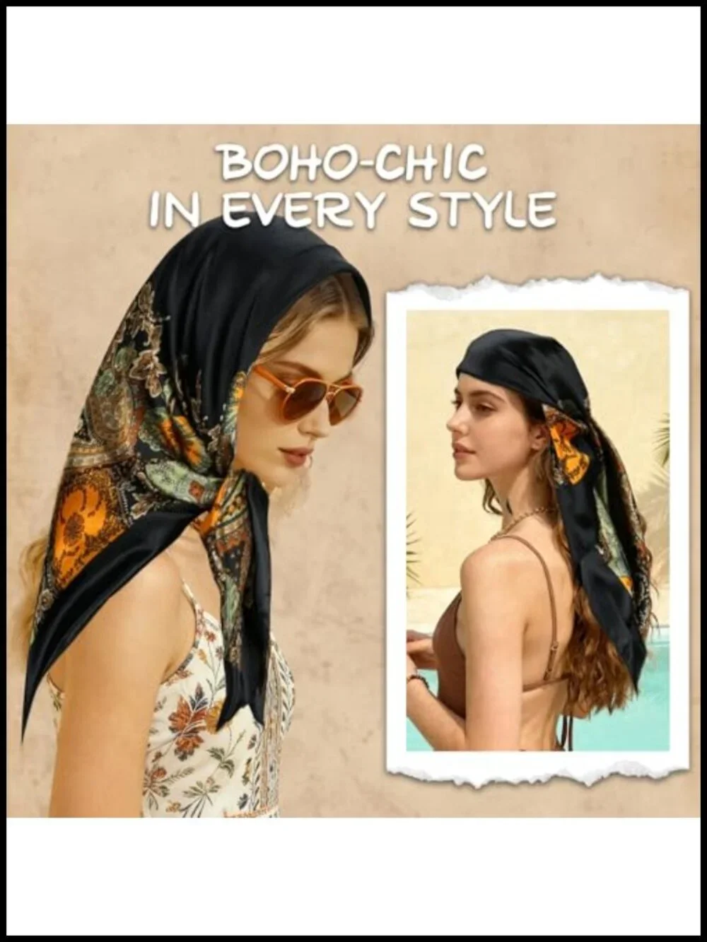 Large Square Satin Head Scarf for Women - 35